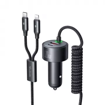 Прикурювач Mcdodo [CC-0370] PD+PPS+QC Quick Car Charger 3A 120W [with LED Spring cable USB-C+Lightning]