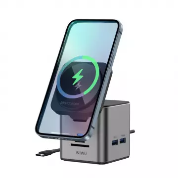 Док-станція WIWU [Wi-W025] Cube Hub Wireless Charger 9in1 USB-C to 3xUSB3.0+HDMI+RJ45+SD/MicroSD+PD 100W